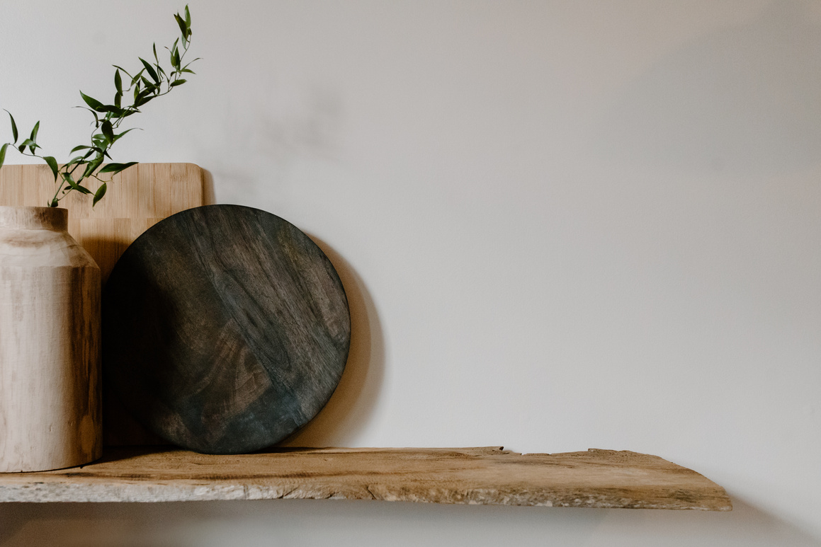 Brown Wooden Round Table on White Wooden Table